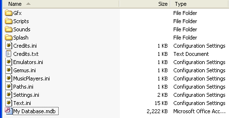 The GameBase Database folder